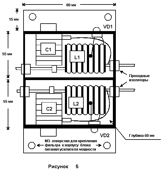 Рис.  5 Конструкция фильтра на основе режекторных контуров