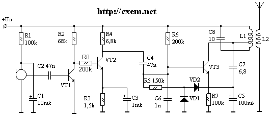 Схема управляемого радиомикрофона на 120..140 МГц