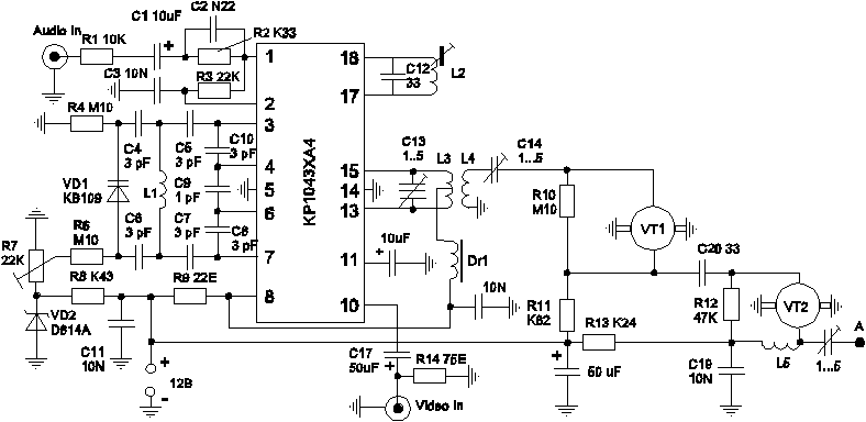 Схема передатчика на микросхеме КР1043ХА4