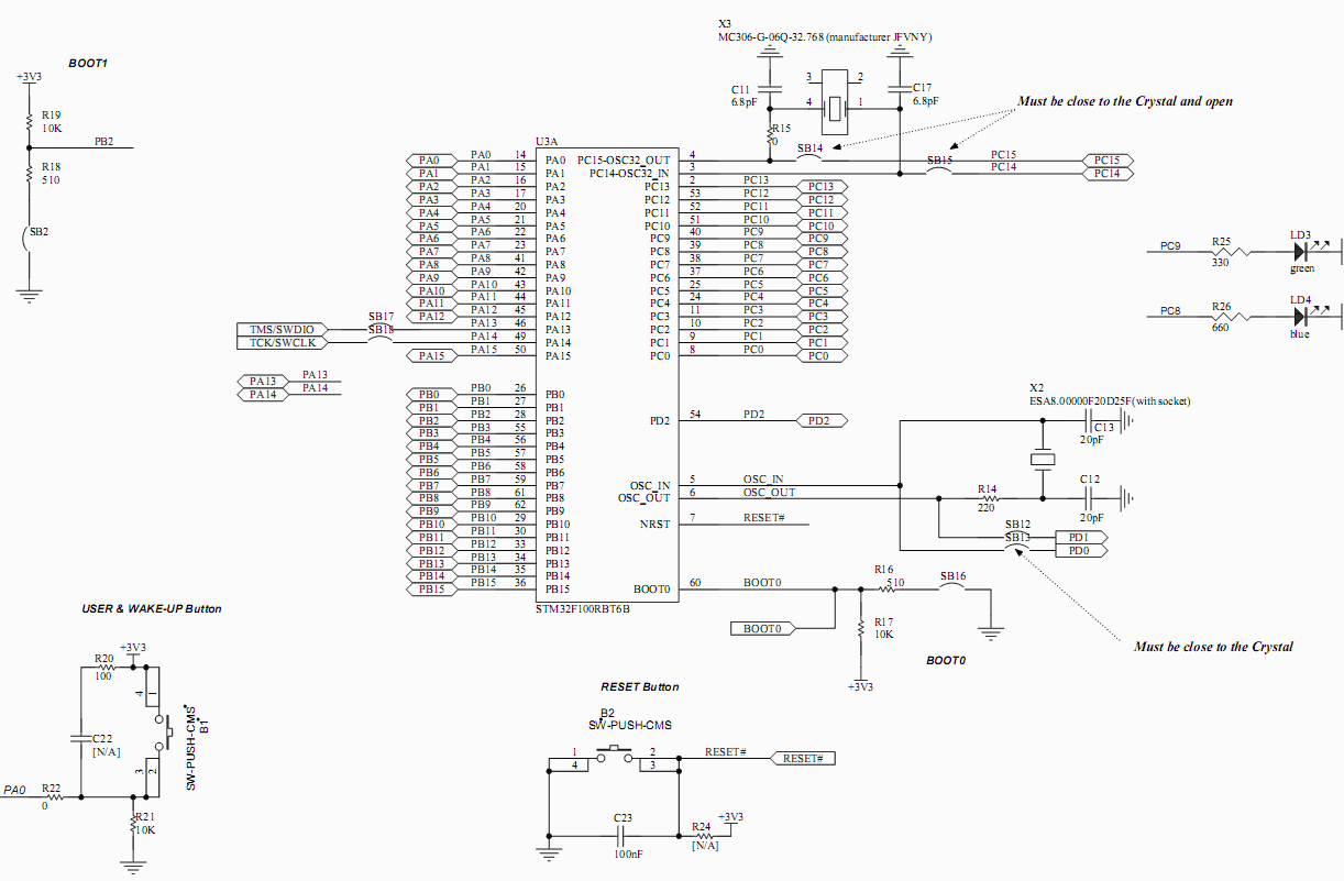 Схема электрическая принципиальная включения отлаживаемого микроконтроллера платы STM32VLDiscovery