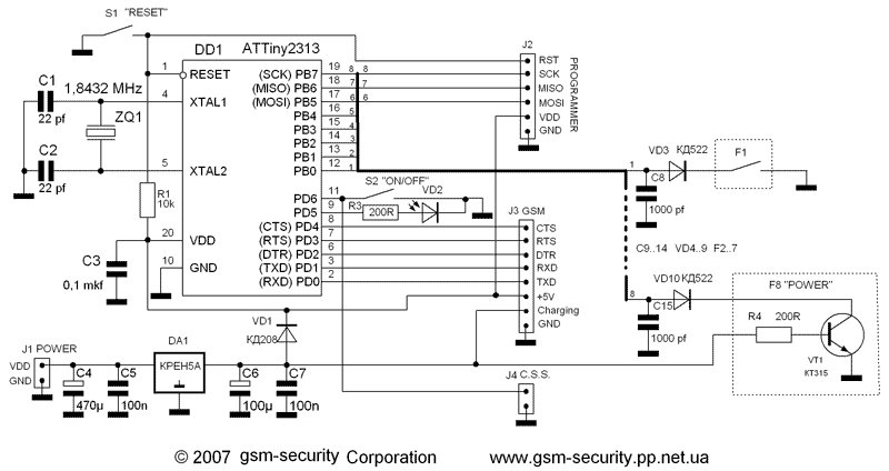 Схема охранной GSM-сигнализации