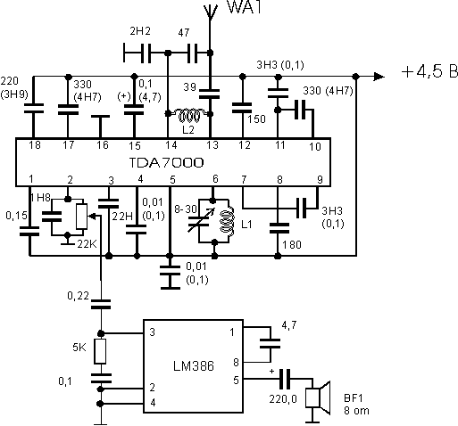 Схема приемника на микросхеме TDA7000